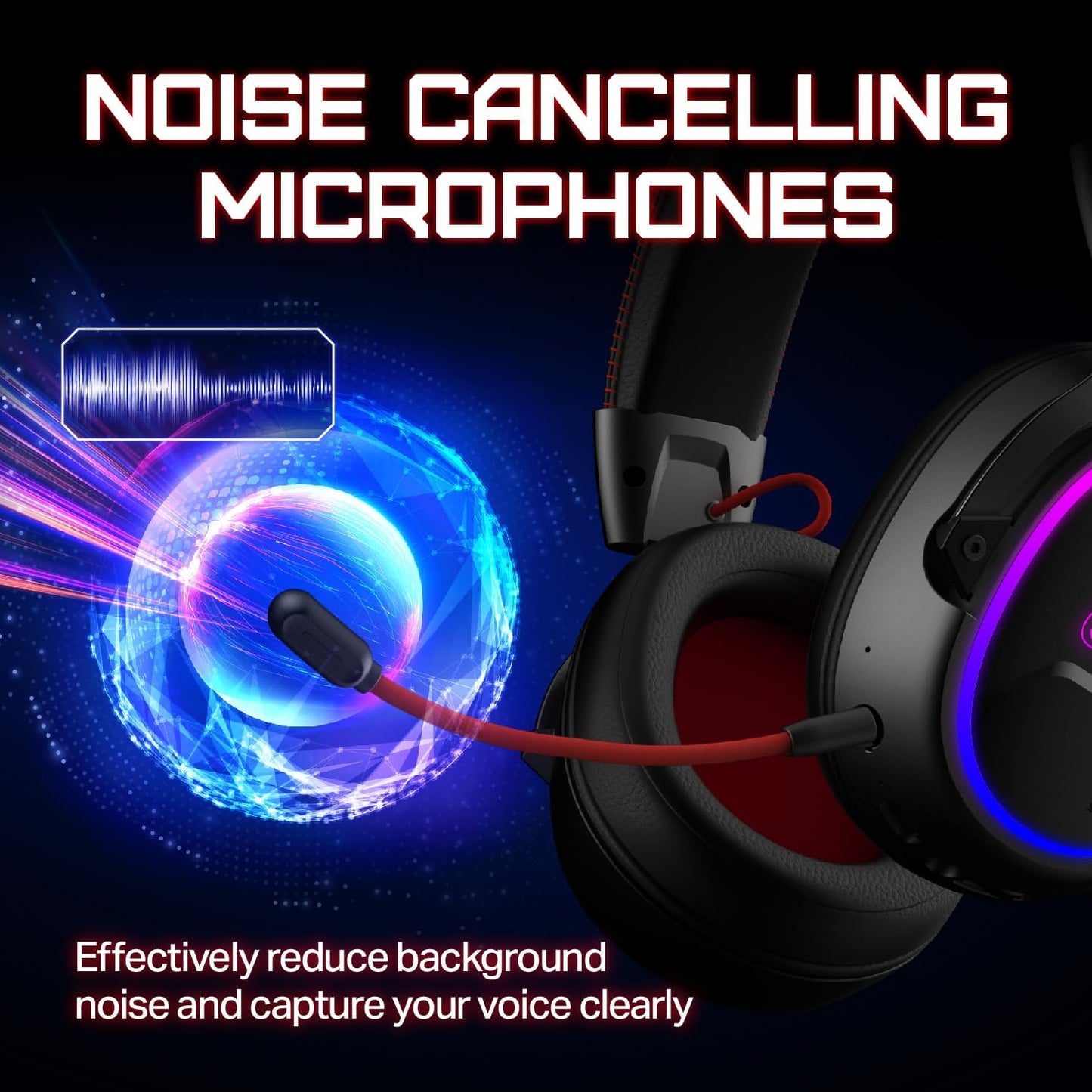 Storm G2 Wireless Gaming Headset, 7.1 Virtual Surround Sound, 3 EQ Modes, 2.4Ghz Low Latency, 50Mm Driver, 40H Playtime, RGB Light,Bluetooth 5.3, Compatible with PC, Console, Mobile, Black
