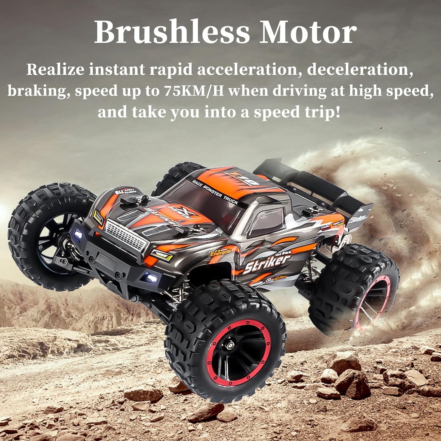 Brushless RC Cars, 75KM/H High Speed Remote Control Car, 4WD 1:14 Scale All Terrain off Road Monster Truck, 2.4 Ghz Racing Car Waterproof 2 Battery 50 Min Car Toy for Kids and Adults