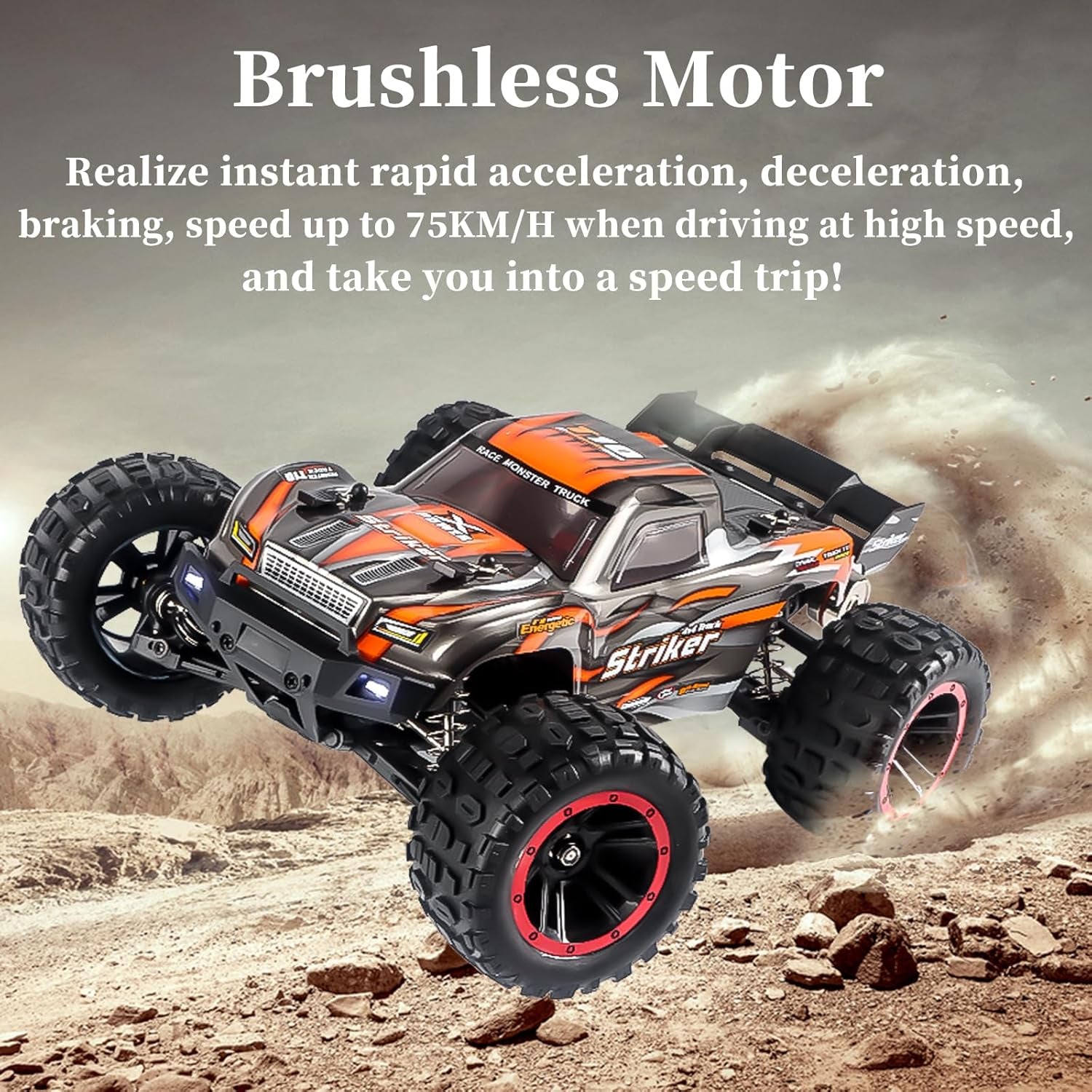 Brushless RC Cars, 75KM/H High Speed Remote Control Car, 4WD 1:14 Scale All Terrain off Road Monster Truck, 2.4 Ghz Racing Car Waterproof 2 Battery 50 Min Car Toy for Kids and Adults