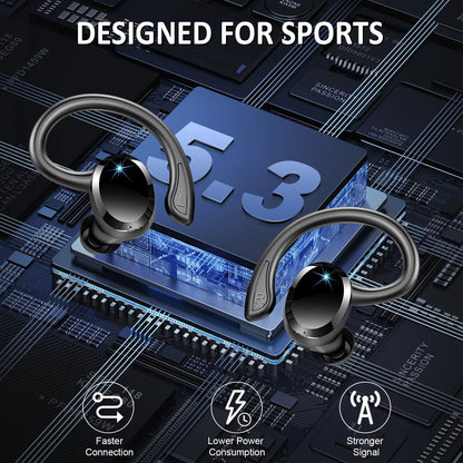 Wireless Earbuds, Bluetooth 5.3 On-Ear Headset, Noise Cancelling Mic, 48H Playtime Sports Headphones for Workout/Running.