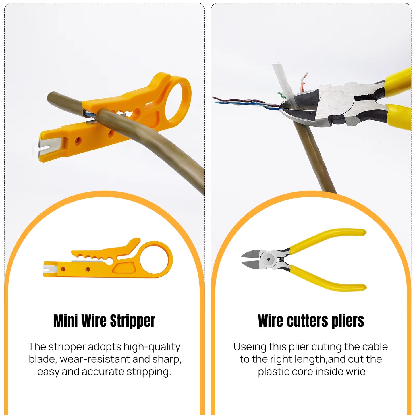 Pass through RJ45 Crimp Tool Kit Ethernet Crimper CAT5 Cat5E Cat6 Crimping Tool Kit 3 in 1 - Crimp Cutting Peeling
