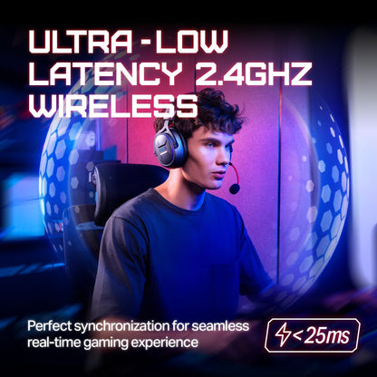 Storm G2 Wireless Gaming Headset, 7.1 Virtual Surround Sound, 3 EQ Modes, 2.4Ghz Low Latency, 50Mm Driver, 40H Playtime, RGB Light,Bluetooth 5.3, Compatible with PC, Console, Mobile, Black