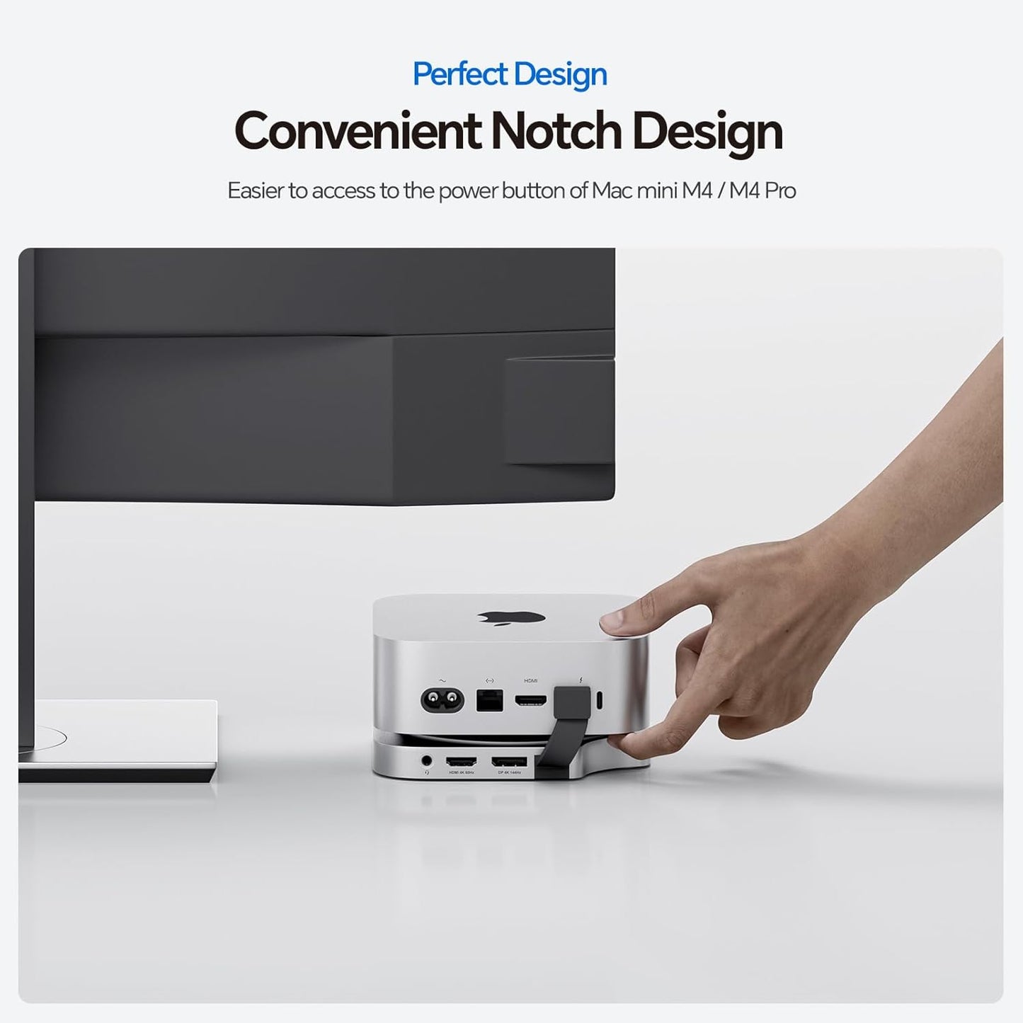 Mac Mini M4 Dock Stand with DP 4K 144Hz & HDMI 4K 60Hz, Mac Mini M4 Pro Hub with 4TB Nvme SSD Enclosure (SSD NOT Included), 3 USB a 2.0, SD/TF 3.0, 3.5Mm Audio/Mic, USB C Hub for Ma-C M-Ini 2024