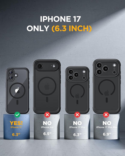 Magnetic Case for Iphone 17 Case, [Bubble Free] Built-In Glass Screen Protector+ [New Camera Control Button], Full Body Bumper Compatible with Magsafe, Drop Proof 17 Cover,6.3-Inch (Black)