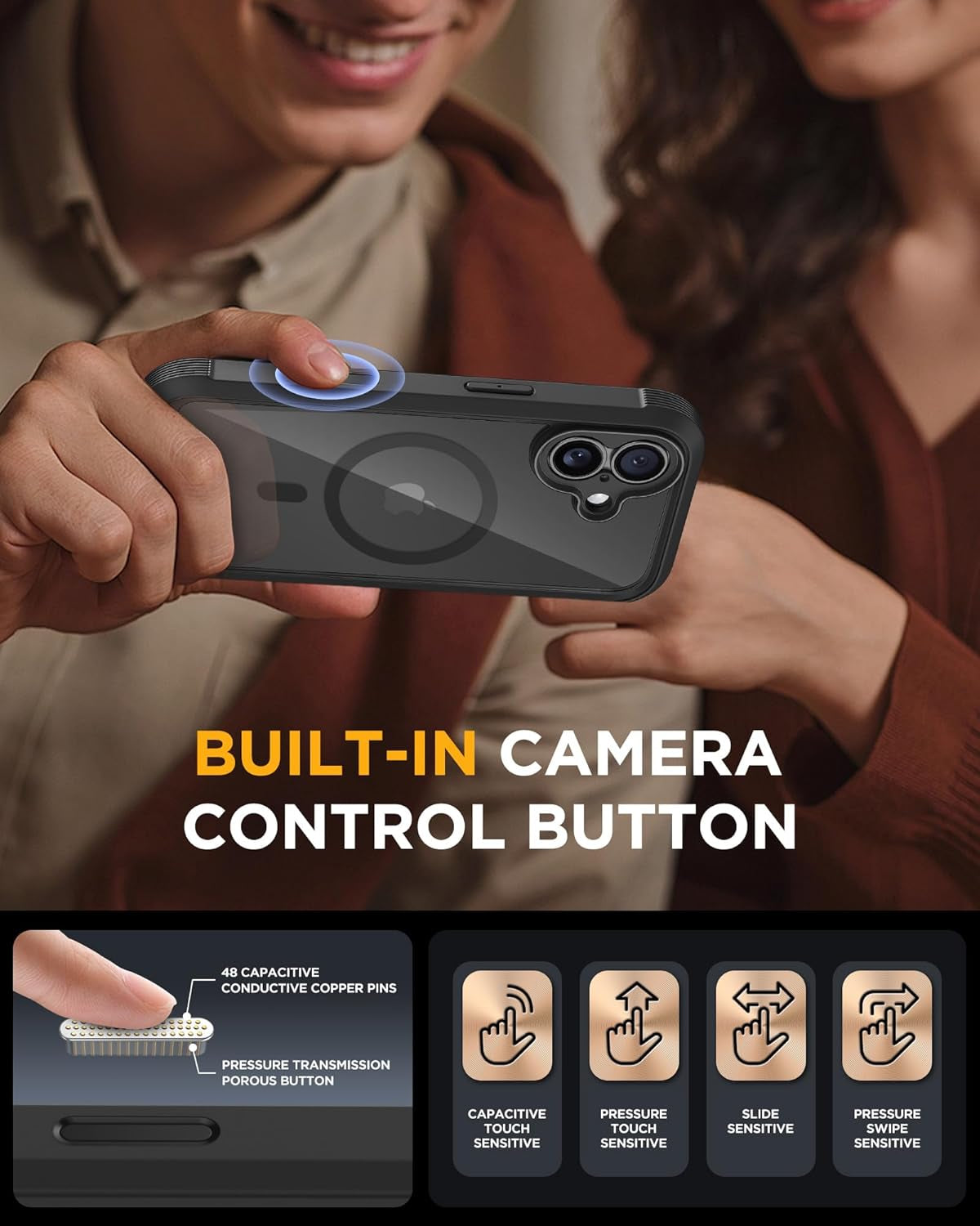 Magnetic Case for Iphone 17 Case, [Bubble Free] Built-In Glass Screen Protector+ [New Camera Control Button], Full Body Bumper Compatible with Magsafe, Drop Proof 17 Cover,6.3-Inch (Black)