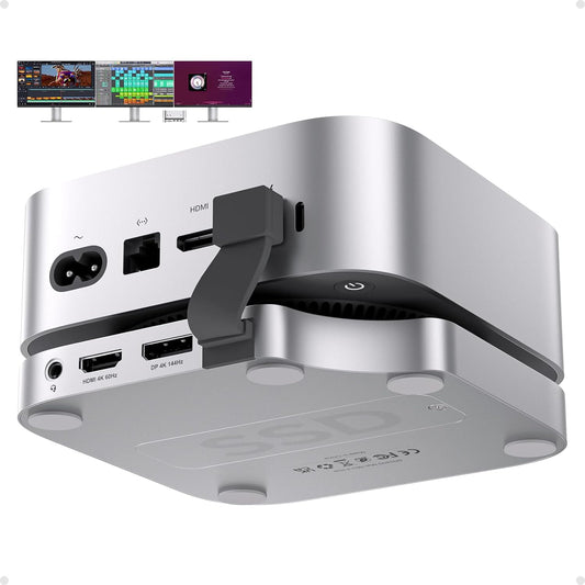 Mac Mini M4 Dock Stand with DP 4K 144Hz & HDMI 4K 60Hz, Mac Mini M4 Pro Hub with 4TB Nvme SSD Enclosure (SSD NOT Included), 3 USB a 2.0, SD/TF 3.0, 3.5Mm Audio/Mic, USB C Hub for Ma-C M-Ini 2024