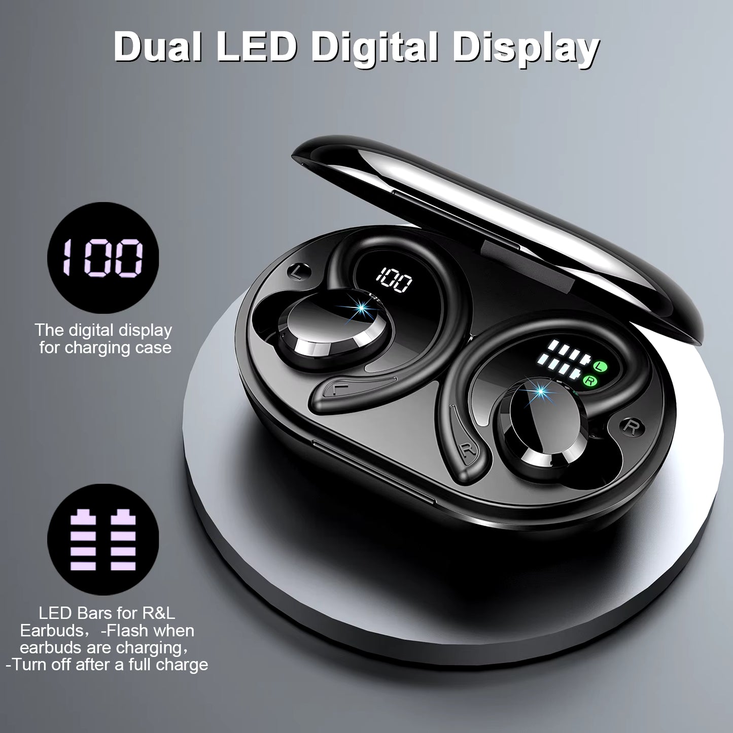 Wireless Earbuds, Bluetooth 5.3 On-Ear Headset, Noise Cancelling Mic, 48H Playtime Sports Headphones for Workout/Running.