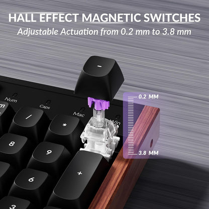 K10 HE Wireless Mechanical Keyboard - Hall Effect Magnetic Switch, Adjustable Actuation & Rapid Trigger, Full-Size UK Layout, Hot-Swappable Aluminium/Wood Frame for Windows/Mac/Linux - Black