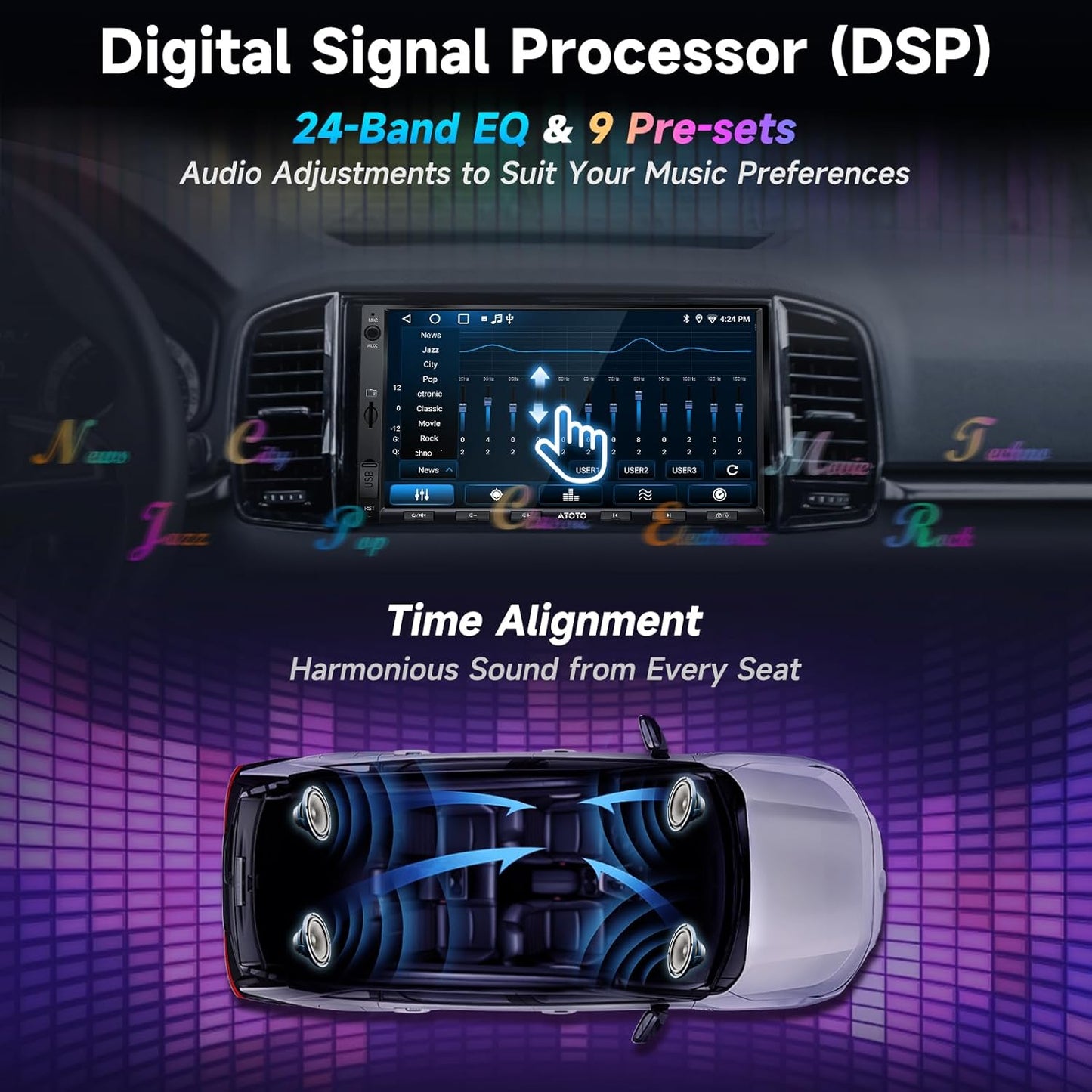 A5L Android Double DIN Car Stereo, Wireless Carplay & Android Auto, 7Inch Touchscreen Car Radio, Wifi/Bluetooth/Usb Tethering, 24B-EQ DSP, Mirrorlink, 2G+32G, FM/RDS, AI Chat, GPS Tracking