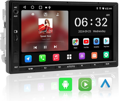 A5L Android Double DIN Car Stereo, Wireless Carplay & Android Auto, 7Inch Touchscreen Car Radio, Wifi/Bluetooth/Usb Tethering, 24B-EQ DSP, Mirrorlink, 2G+32G, FM/RDS, AI Chat, GPS Tracking