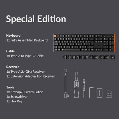 K10 HE Wireless Mechanical Keyboard - Hall Effect Magnetic Switch, Adjustable Actuation & Rapid Trigger, Full-Size UK Layout, Hot-Swappable Aluminium/Wood Frame for Windows/Mac/Linux - Black