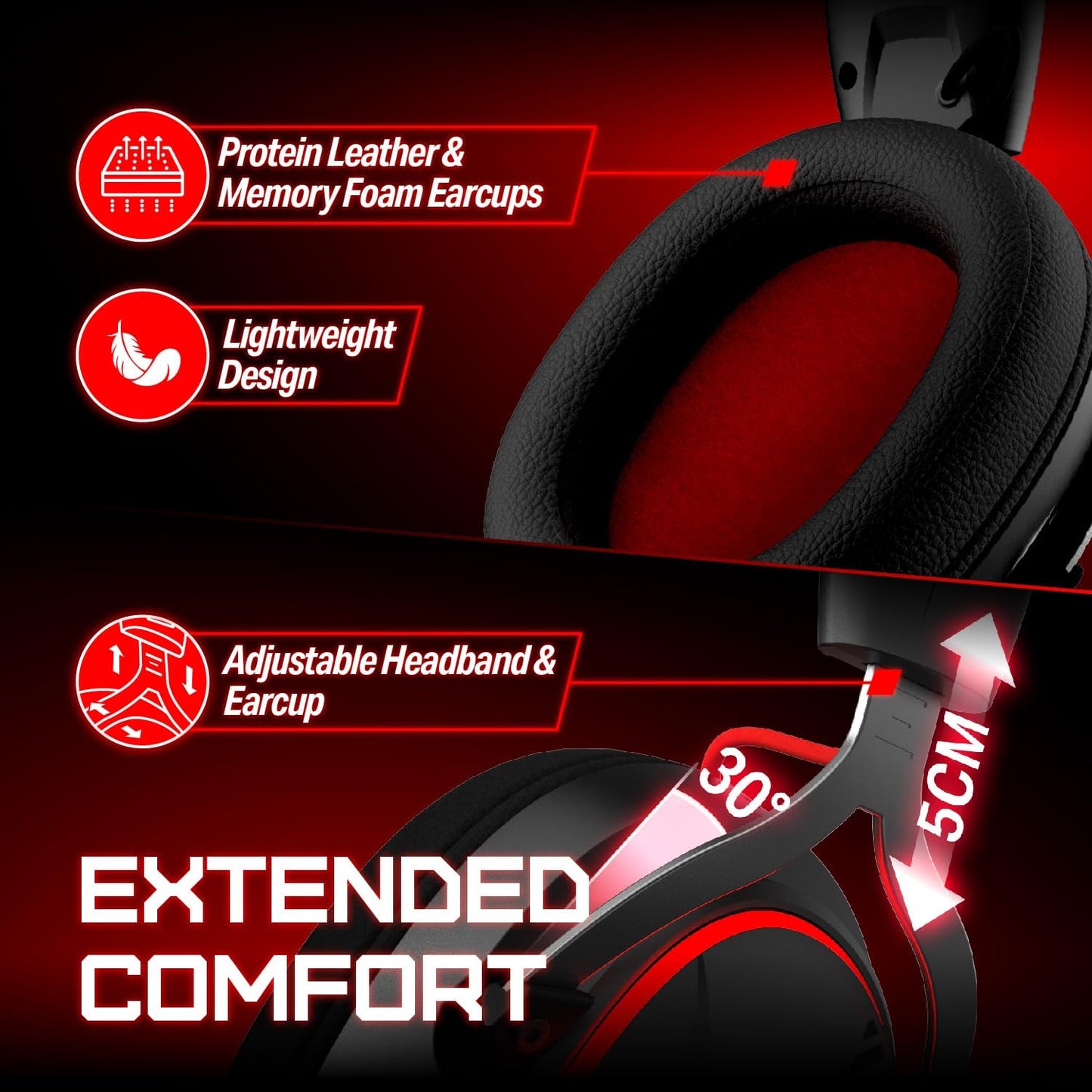 Storm G2 Wireless Gaming Headset, 7.1 Virtual Surround Sound, 3 EQ Modes, 2.4Ghz Low Latency, 50Mm Driver, 40H Playtime, RGB Light,Bluetooth 5.3, Compatible with PC, Console, Mobile, Black