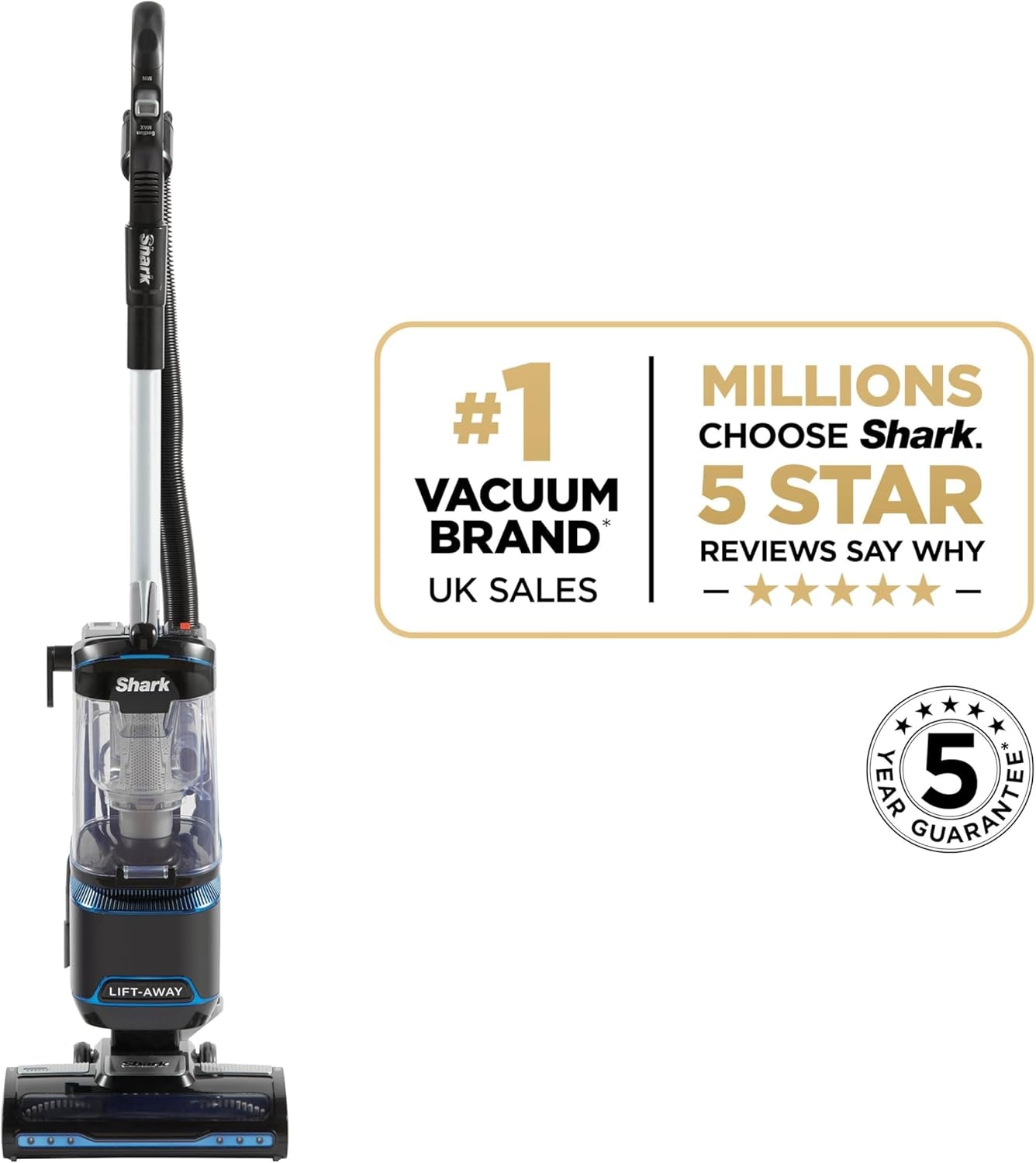 Corded Upright Vacuum Cleaner 1.1L with Lift-Away Technology, LED Headlights, Anti-Allergen, 8M Cord, 750W, Crevice, Multi-Surface Tools, Blue/Black, NV602UK