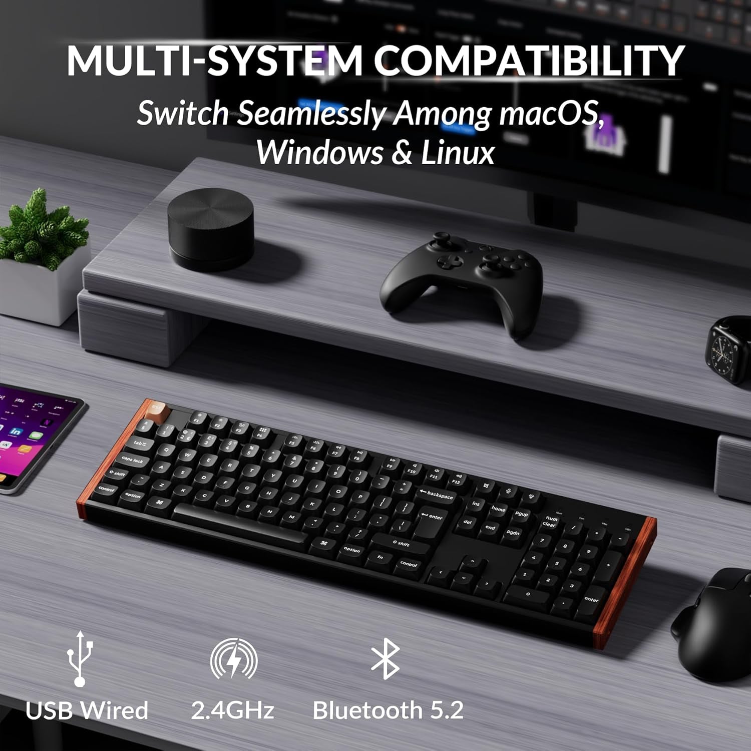 K10 HE Wireless Mechanical Keyboard - Hall Effect Magnetic Switch, Adjustable Actuation & Rapid Trigger, Full-Size UK Layout, Hot-Swappable Aluminium/Wood Frame for Windows/Mac/Linux - Black